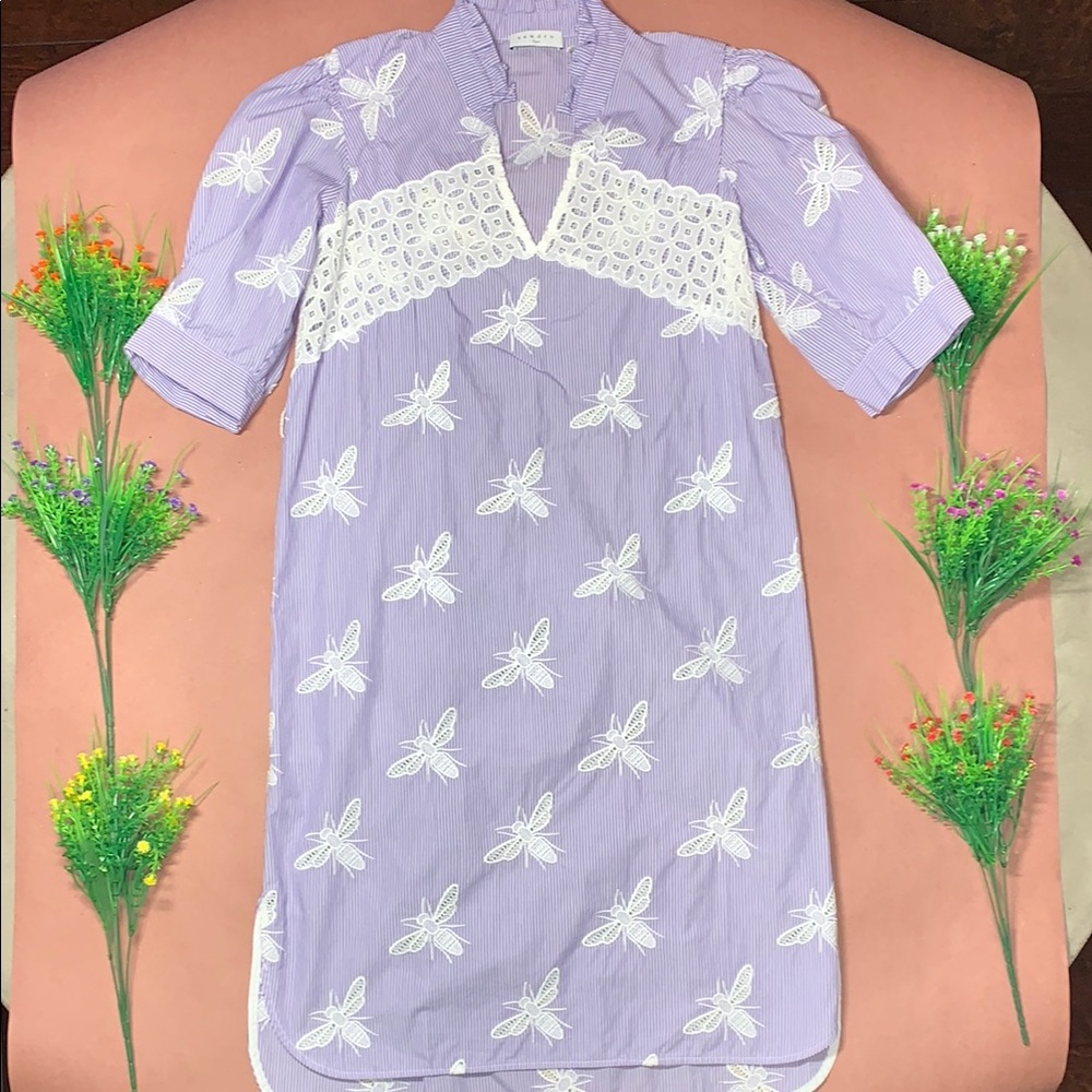 Sandro Lavender Striped Dress with White Lace